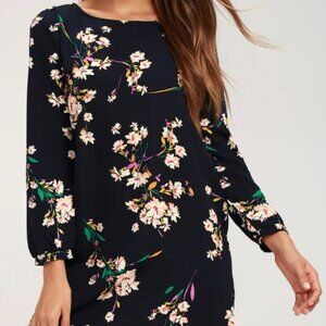Lulus Navy Floral Shift Dress